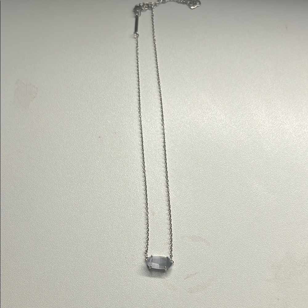 Kendra Scott Silver Necklace with Dainty Chain and Clear Pendant